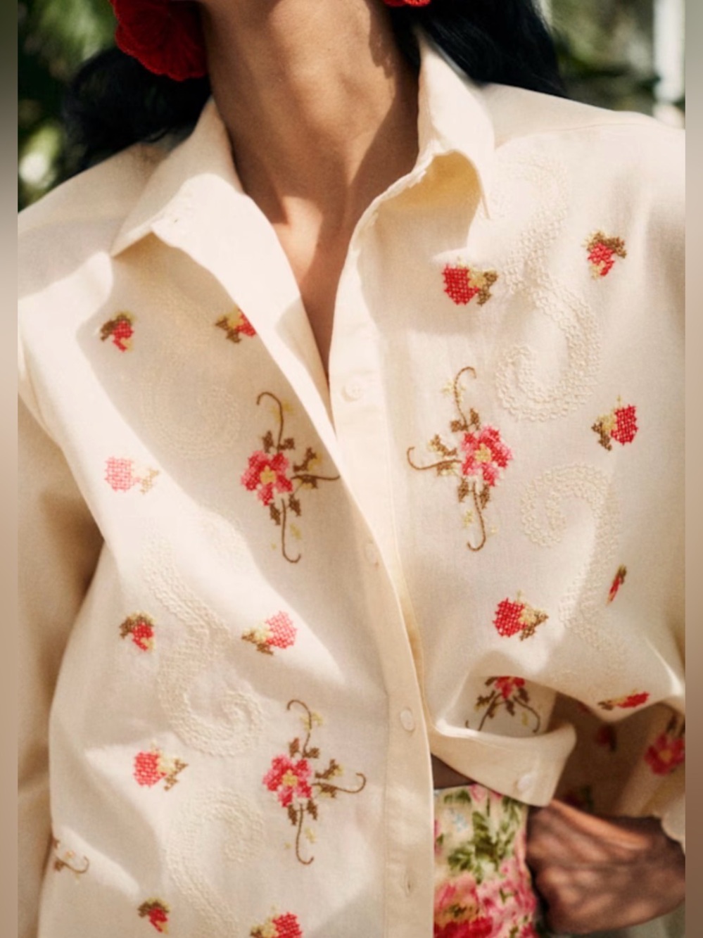 Sezane x Andion Maxy Embroidered Shirt – Cream with Pink Floral NWT - Picture 4 of 8